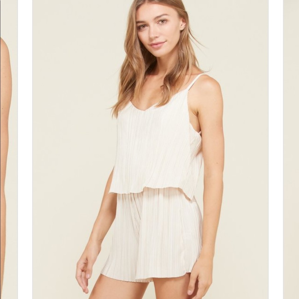 LAST ONE!! (Large) Champagne Pleated Satin Romper - Picture 12 of 14